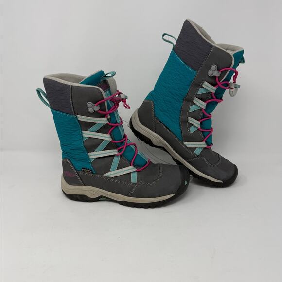 Keen Junior Girls Waterproof Insulated Winter Boots Gray/Aqua/pink Size 2 - Picture 1 of 9